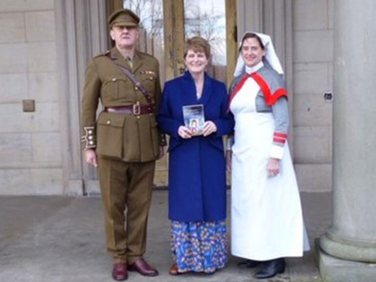 WW1 medical reenactors, Linda and Alan from Medical Military Living History with the author at the launch